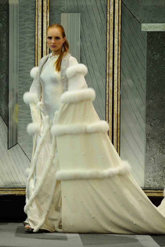 A model walks the runway for the Manu Reas Haute-Couture Fall/Winter 2015/2016 collection show at the Peninsula Hotel in Paris, France, on July 8, 2015. Photo by Aurore Marechal/ABACAPRESS.COM