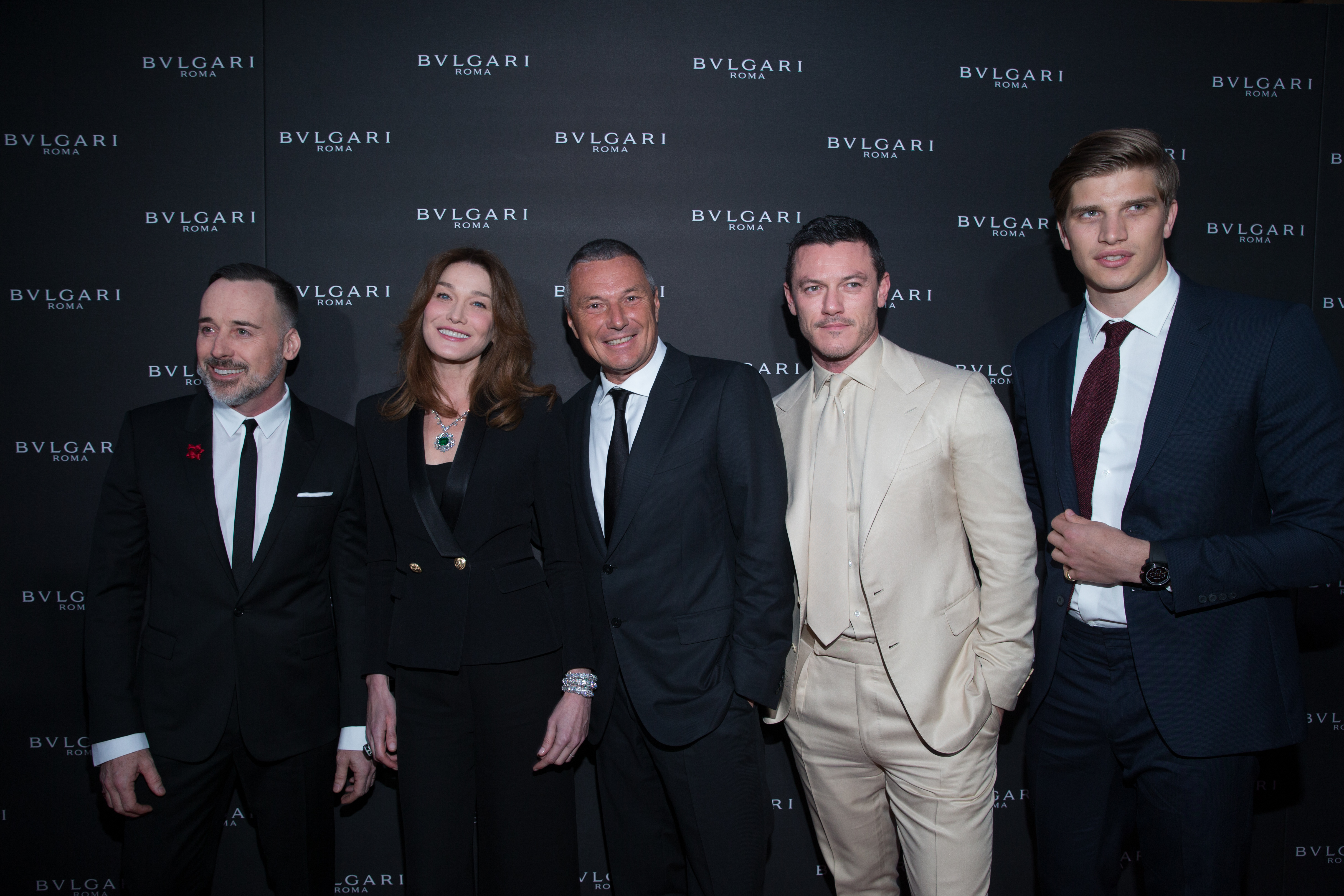 David FURNISH. Carla BRUNI-SARKOZY. jean-Christophe BABIN. Luke EVANS. Toby HUNTINGTON-WHITELEY. Bulgari Opening New Bond Street. London. UK. 14/3/2016 © david atlan