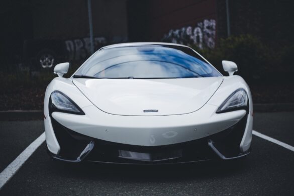 close up shot of a white luxury car