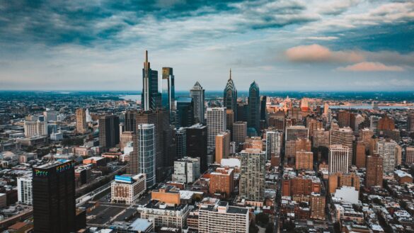 contemporary architecture of megapolis with skyscrapers