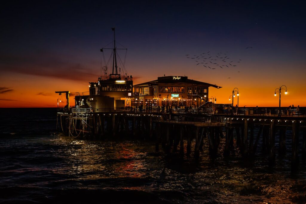 the santa monica pier during sunset