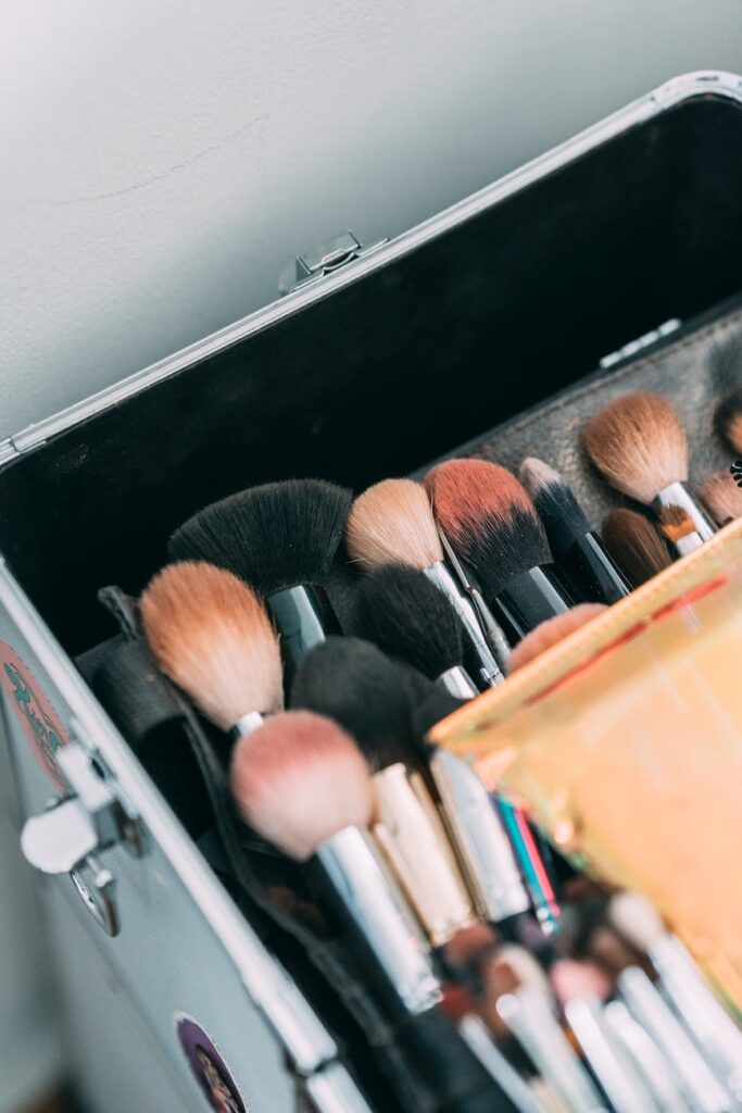 set of makeup brushes in box