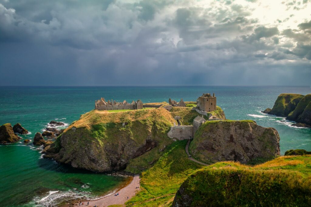 ruins of dunnottar castle on sea shore in scotland