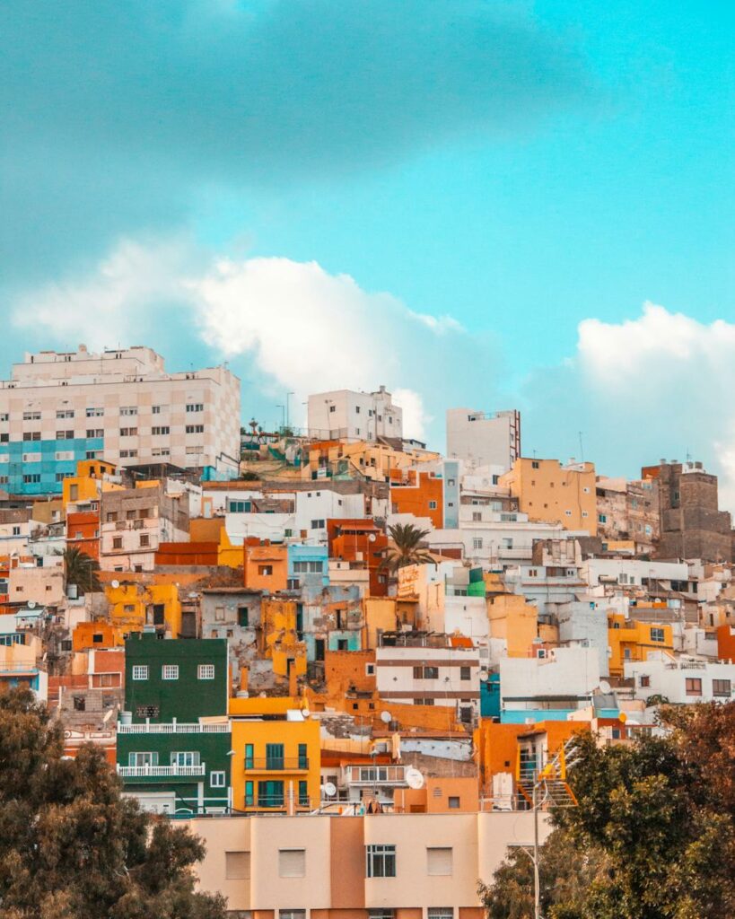 skyline of colorful old town on hill